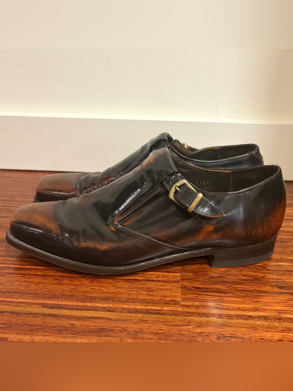 Vtg Johnston & Murphy Aristocraft Monk Strap Shoes 31857 Brown Burnished Leather